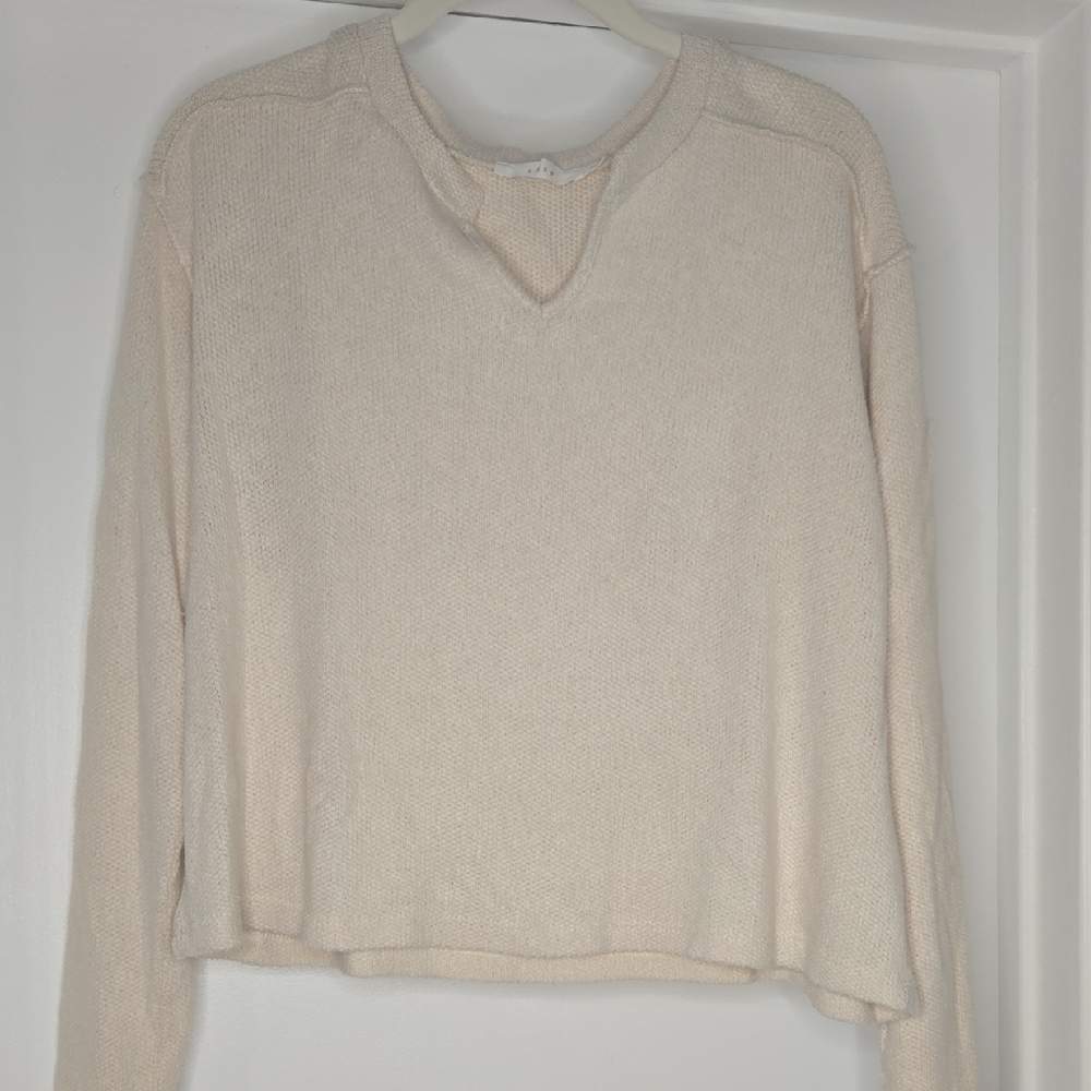 Lush Cream Textured V-Neck Sweater